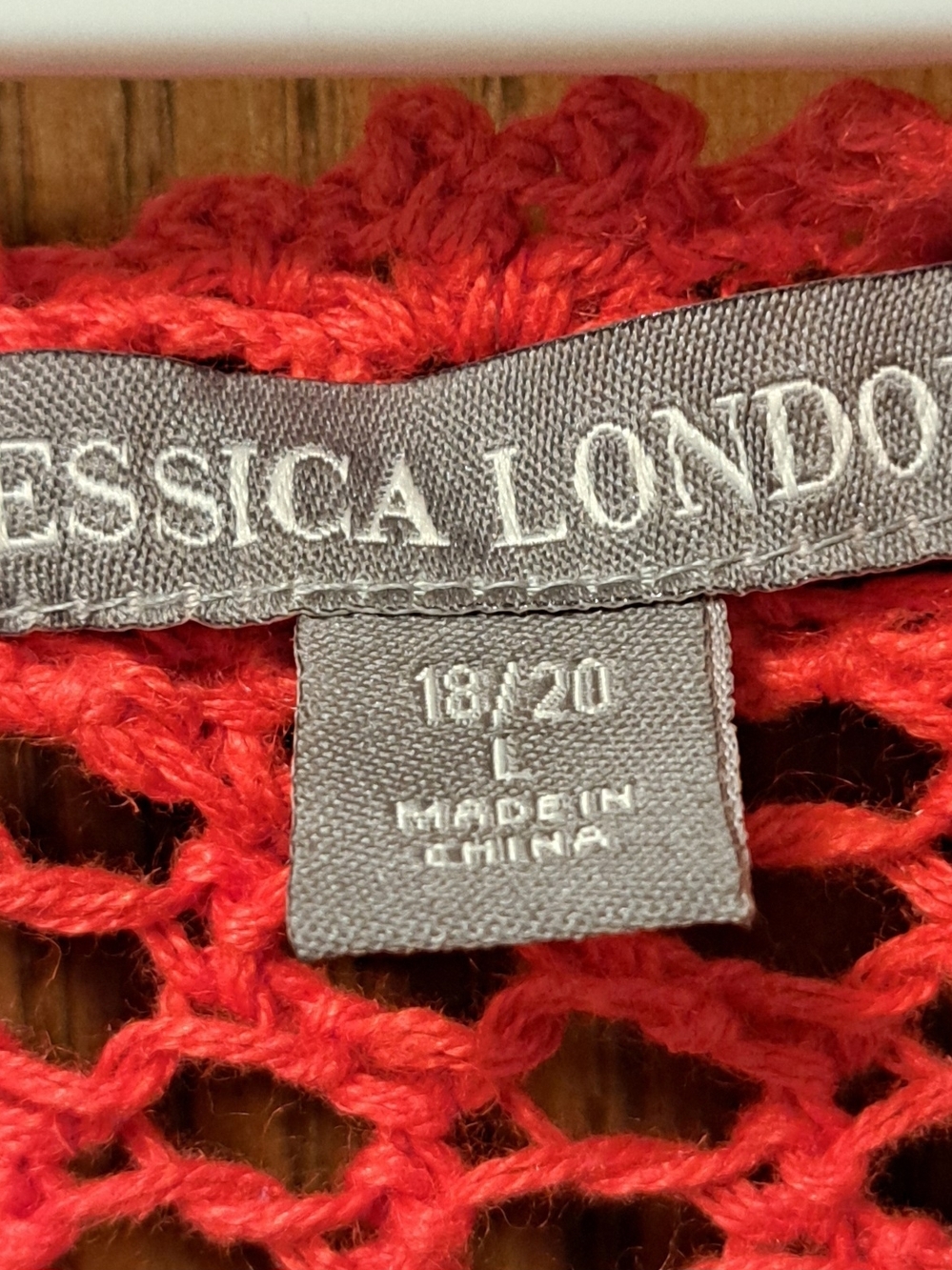 Jessica London Open Crochet Poncho Cardigan in Coral - Picture 3 of 3